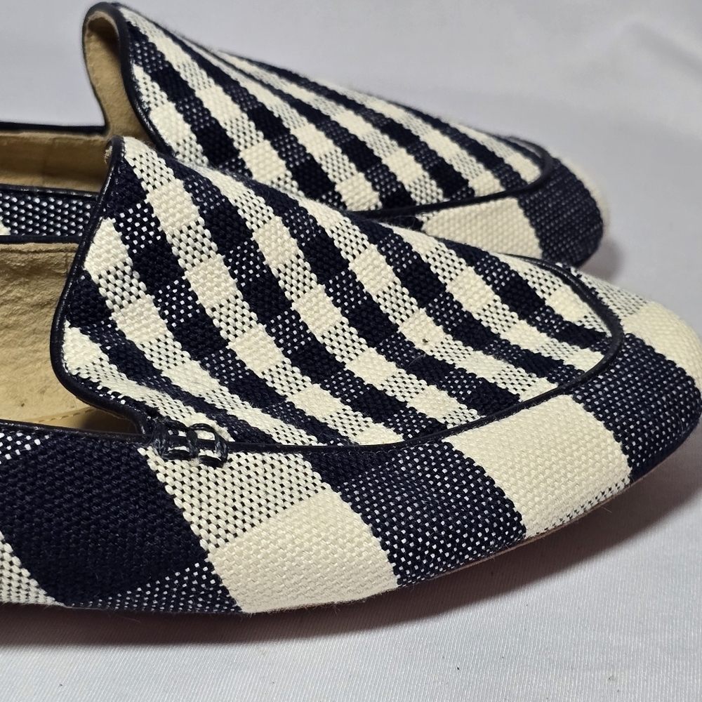 Talbots Gingham Navy Plaid Nautical Genuine Leather Lining Flats Summer, Sz 8 - Picture 4 of 9